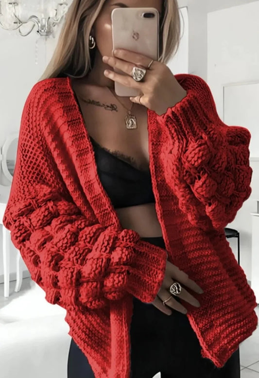 Bubble Sleeves Stylish Knitted Cardigan ONE SIZE UK8-14 WOMENWEAR LADIES