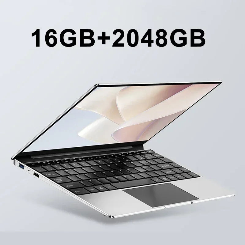 14.1" Ultra Slim Laptop 16GB RAM 2TB SSD Intel N3700 Notebook Gamer 1920*1080 Display Office Study Computer PC Windows 11 Pro