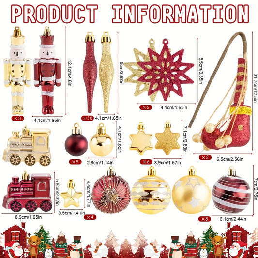 1Set 50PCS Christmas Decorations Red And Golden Glittering Hanging Bulbs Pendants Christmas Tree Ball Ornaments Set Home Decor