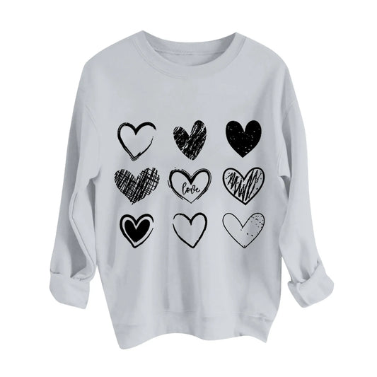 Women's Autumn And Winter Loose Heart Printed Hooded Sweatshirt Casual Fashion Sports Sweatshirt