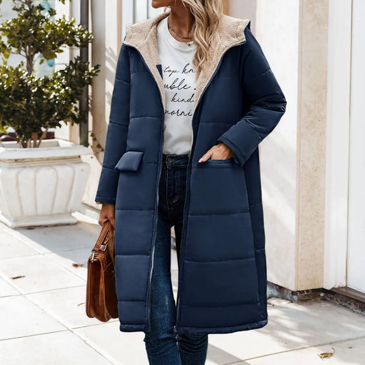 Tieker solid color mid-length hooded cotton coat double-sided women's coat casual winter warm jacket slim cotton coat