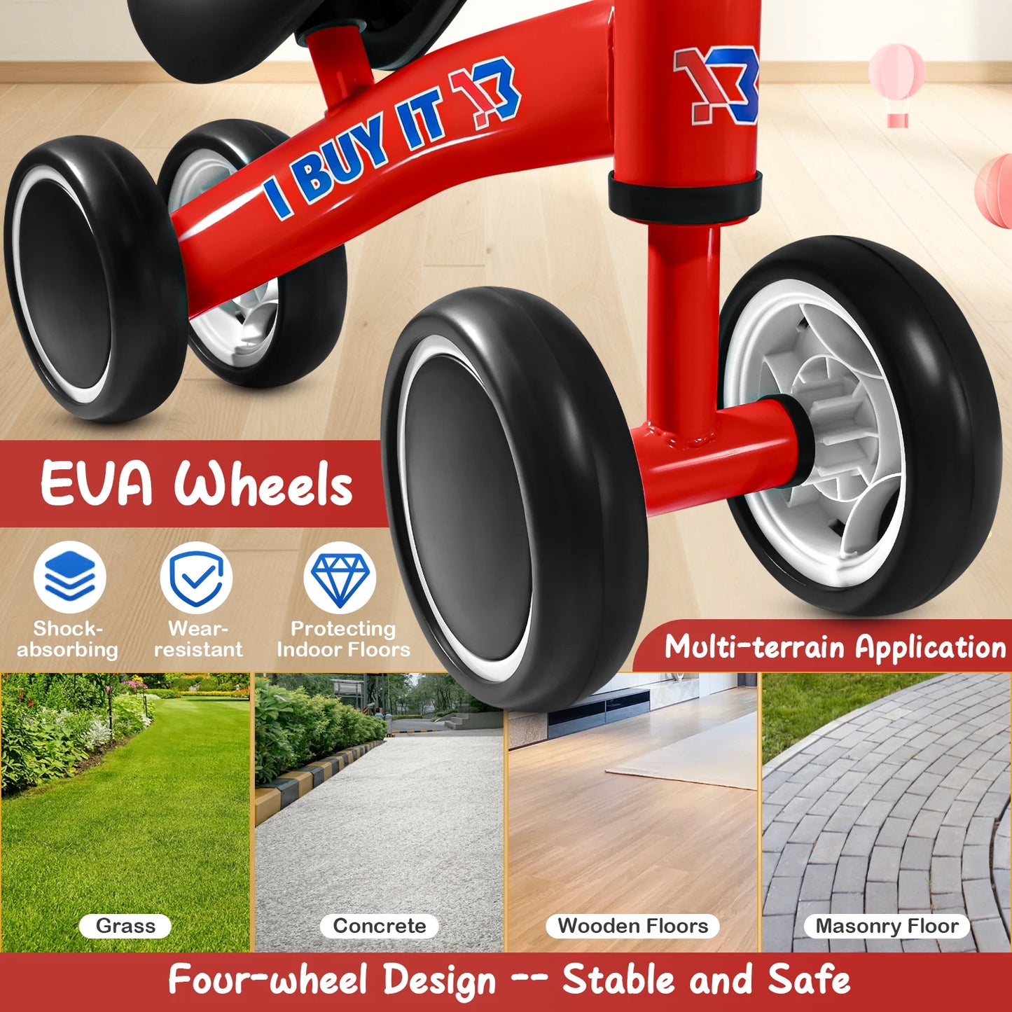 Baby Balance Bike, No Pedal Toddler Balance Bike, Lightweight Ride on Toys for 1-2 Kids, Children's First Bike Training Bicycle