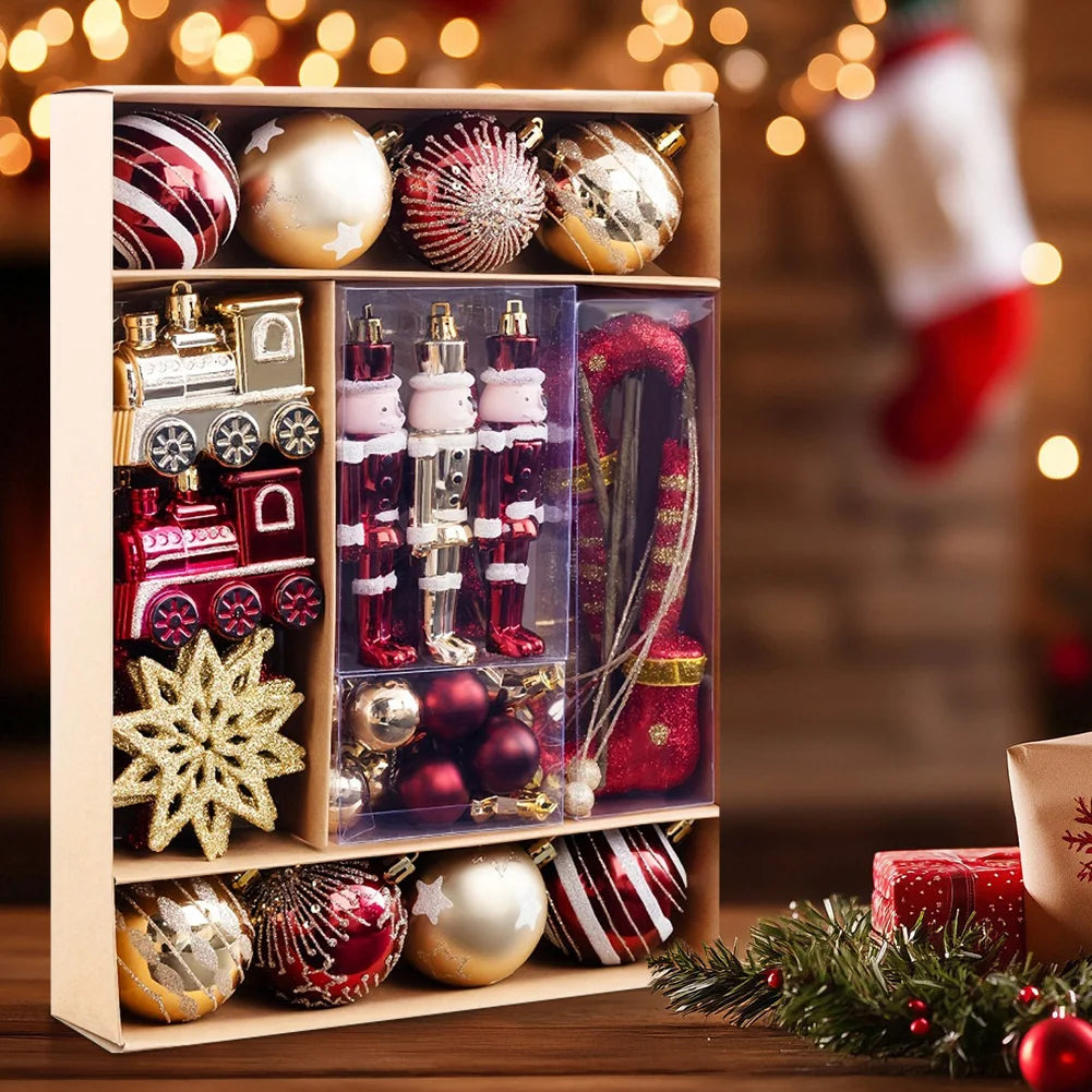 1Set 50PCS Christmas Decorations Red And Golden Glittering Hanging Bulbs Pendants Christmas Tree Ball Ornaments Set Home Decor