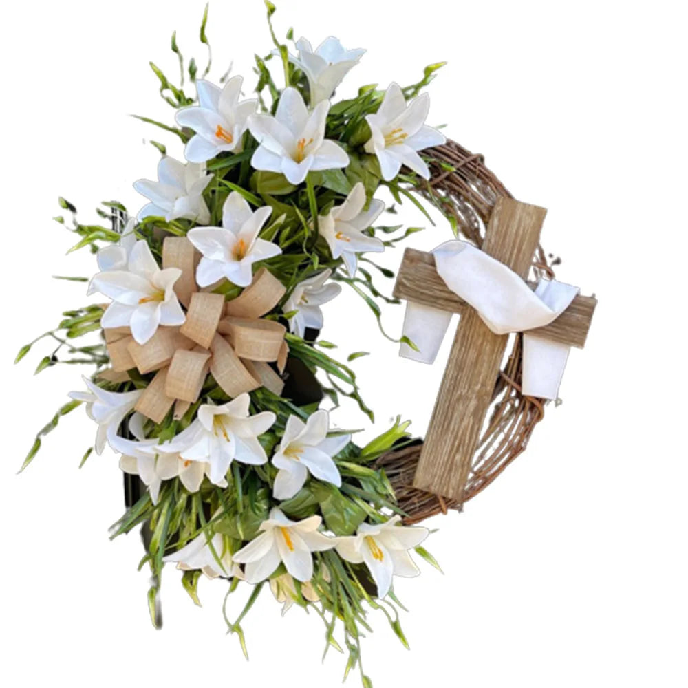 Easter Bunny Wreath Easter Wreath with Bow Spring Wreath Artificial Flower Wreath for Front Door Easter Decorations