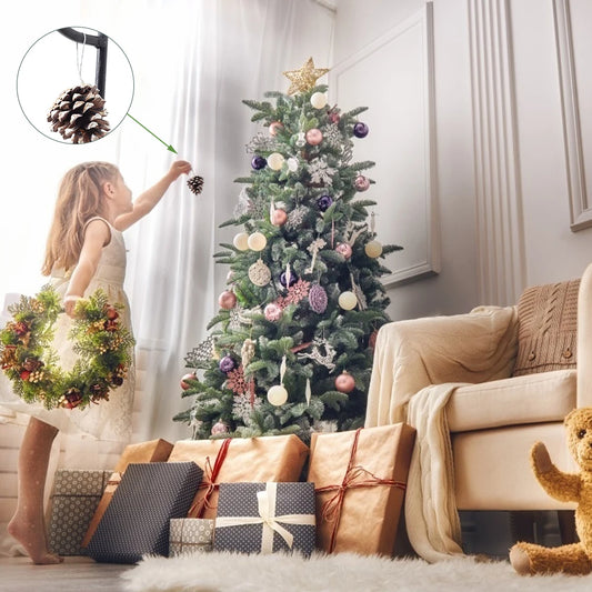 30 Pcs Christmas Decorative Pine Cone Pendants Natural Pine Cone White Paint Dyed Pine Cone Christmas Tree Ornaments