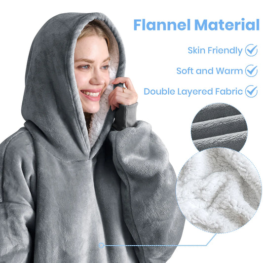 Good Nite Women Sherpa Fluffle Sweatshirt Blanket Lengthen Warm Cozy Oversized Wearable Pocket Blanket Hoodie for Adults