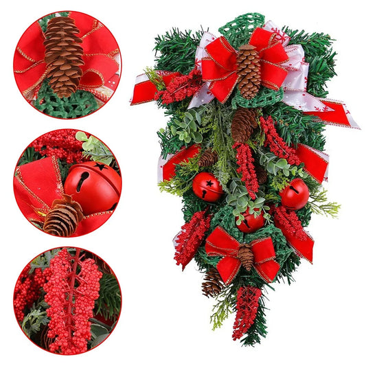 Christmas Wreath Artificial Gold Decorated Door Decoration With Bows Pendant