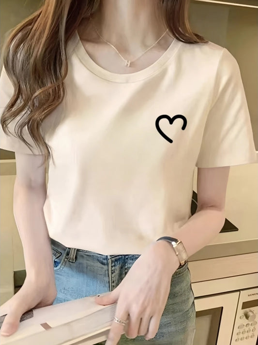 Heart Graphic T Shirt Women Funny Crew Neck Short Sleeve Summer Print Unisex Tops Simple Line Graphic T Shirts Women Clothes