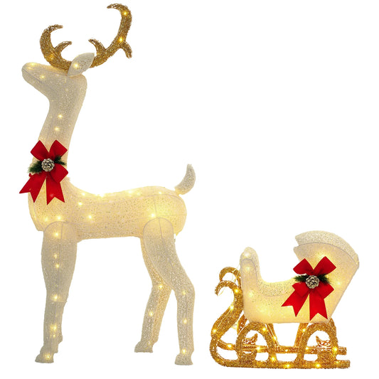 Outsunny Light Up Reindeer & Sleigh Christmas Decoration w/ 170 LED Lights