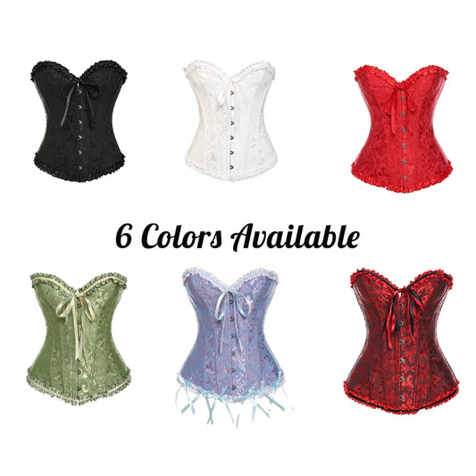 Women Sexy Bustiers Shapewear Corsets Floral Lace Tops Vintage Corset Gothic Overbust Satin Jacquard Corselet Partywear