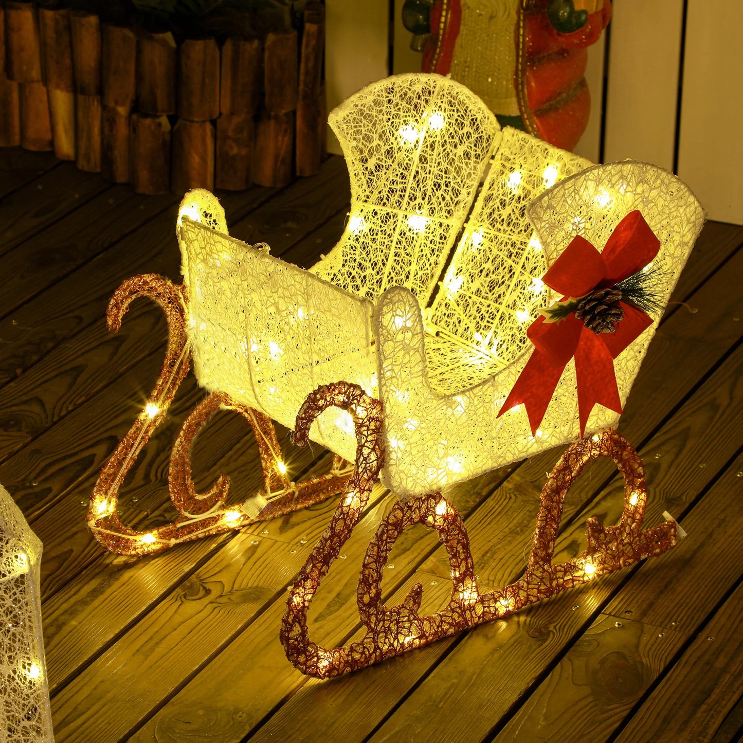 Outsunny Light Up Reindeer & Sleigh Christmas Decoration w/ 170 LED Lights