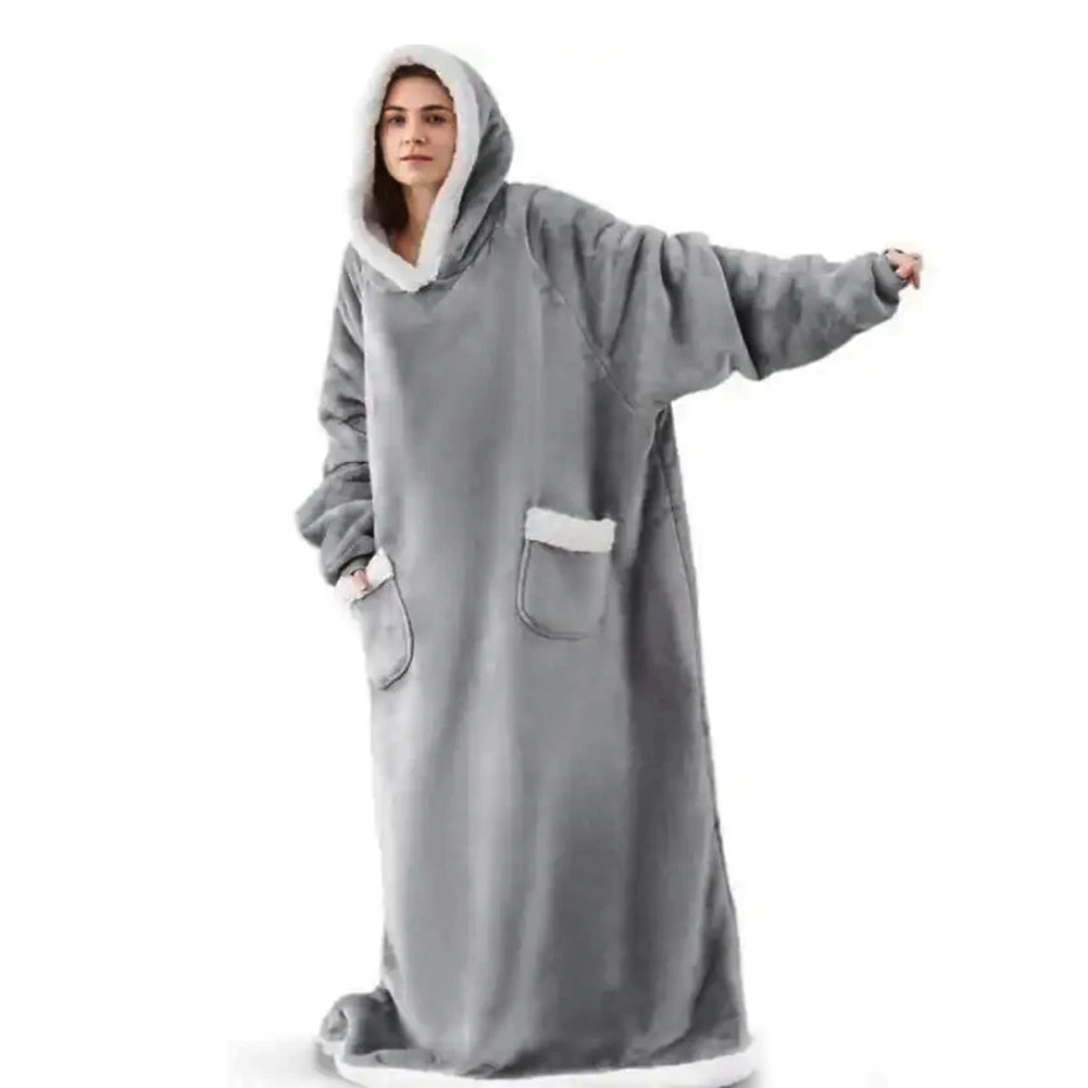 Modishion 2025 Extra Long Warm Wearable Blanket Hoodie Sofa Winter Plush Bathrobe Men's and Women's Sweater Home Clothes Pajamas