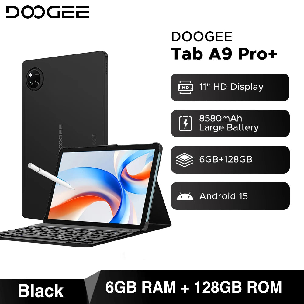 DOOGEE Tab A9 Pro+ Tablet PC Android 15 Dual Speakers 11'' Screen 30GB (6GB+24GB) 128GB 8580mAh Battery Widevine L1 Smart Pad
