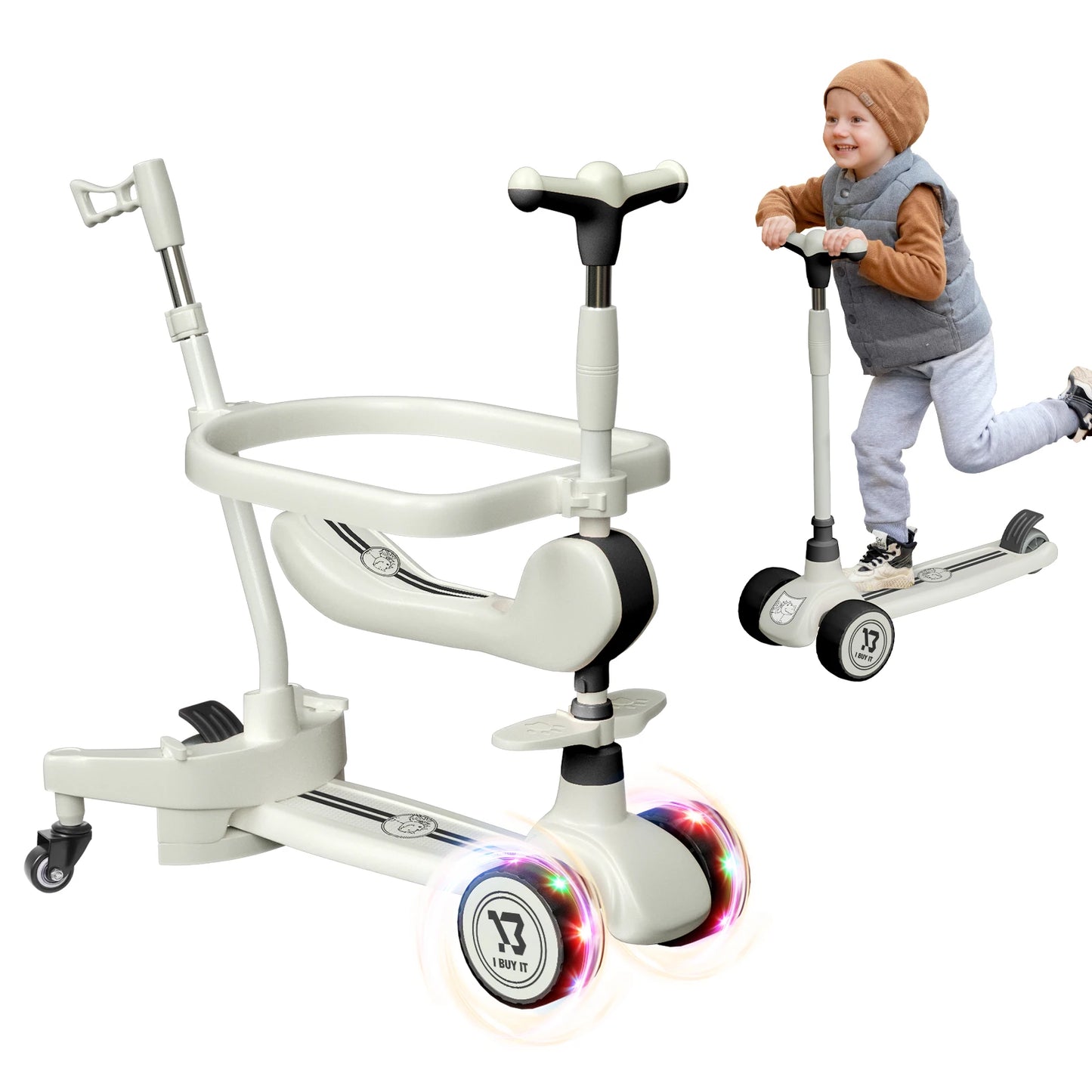 3 Wheels Scooter, Multifunctional Toddler Scooter with Light Up Wheels, Kids Scooter with Adjustable Handbar, Foldable Kick Todd