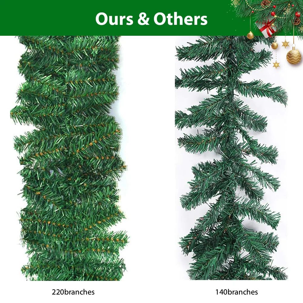 9FT Bushy Christmas Garland Fireplace Artificial Wreath Stairs Xmas Decorations