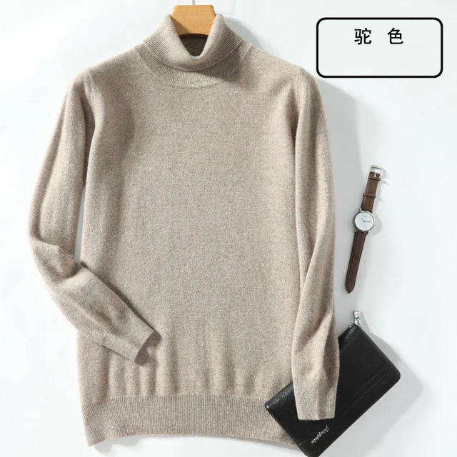100% Cashmere Wool Men's Turtleneck Knit Sweater 2024 Autumn Winter High Collar Warm Jumper Men Turtle Neck Knitted Pullover