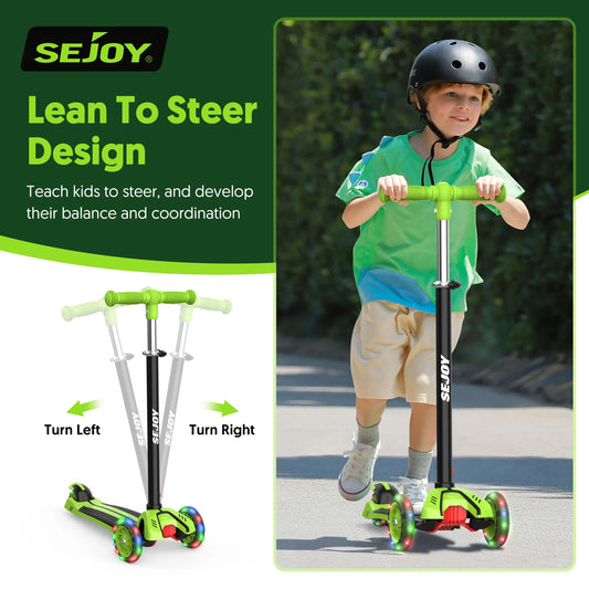 SEJOY Foldable Children Scooter Adjustable Height Kick 3 Wheel Scooter with Flash Wheels Scooter for 3-12 Year Kids Gift