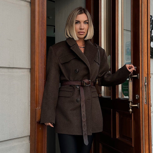 Mid-Length Double-Breasted British-Style Wool Coat