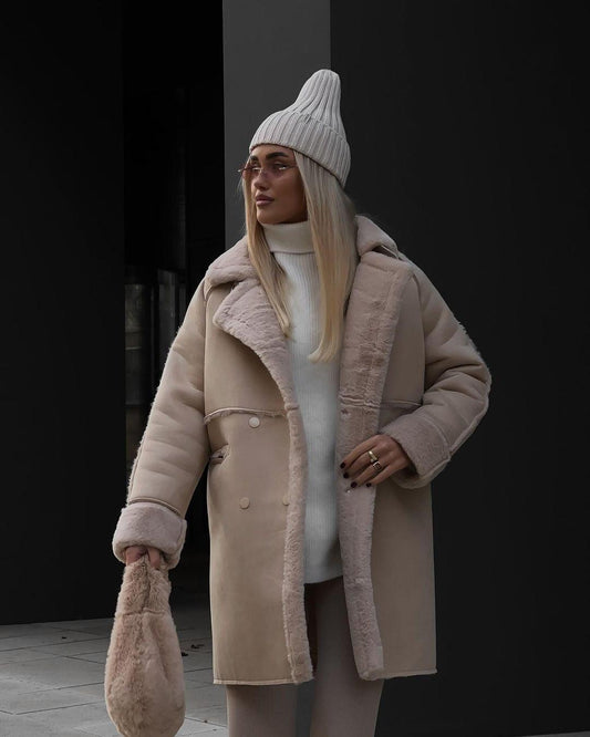 Suede Coat Suit Collar Long Cardigan