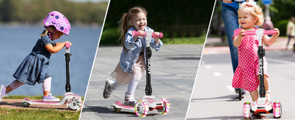 Sejoy Baby Scooter 2-8 Years with LED Wheels Adjustable Height Foldable Design & Dual Modes - Military-Grade Frame