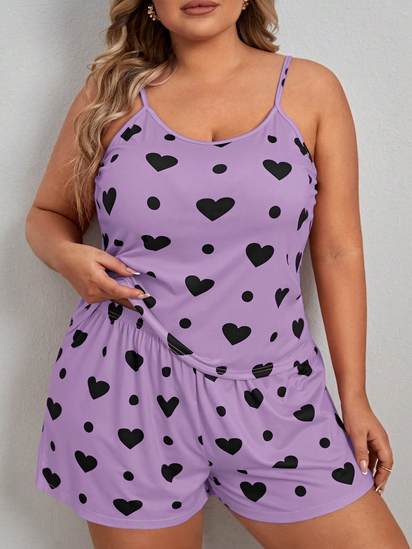 Plus Size Heart Printed Pajamas Set
