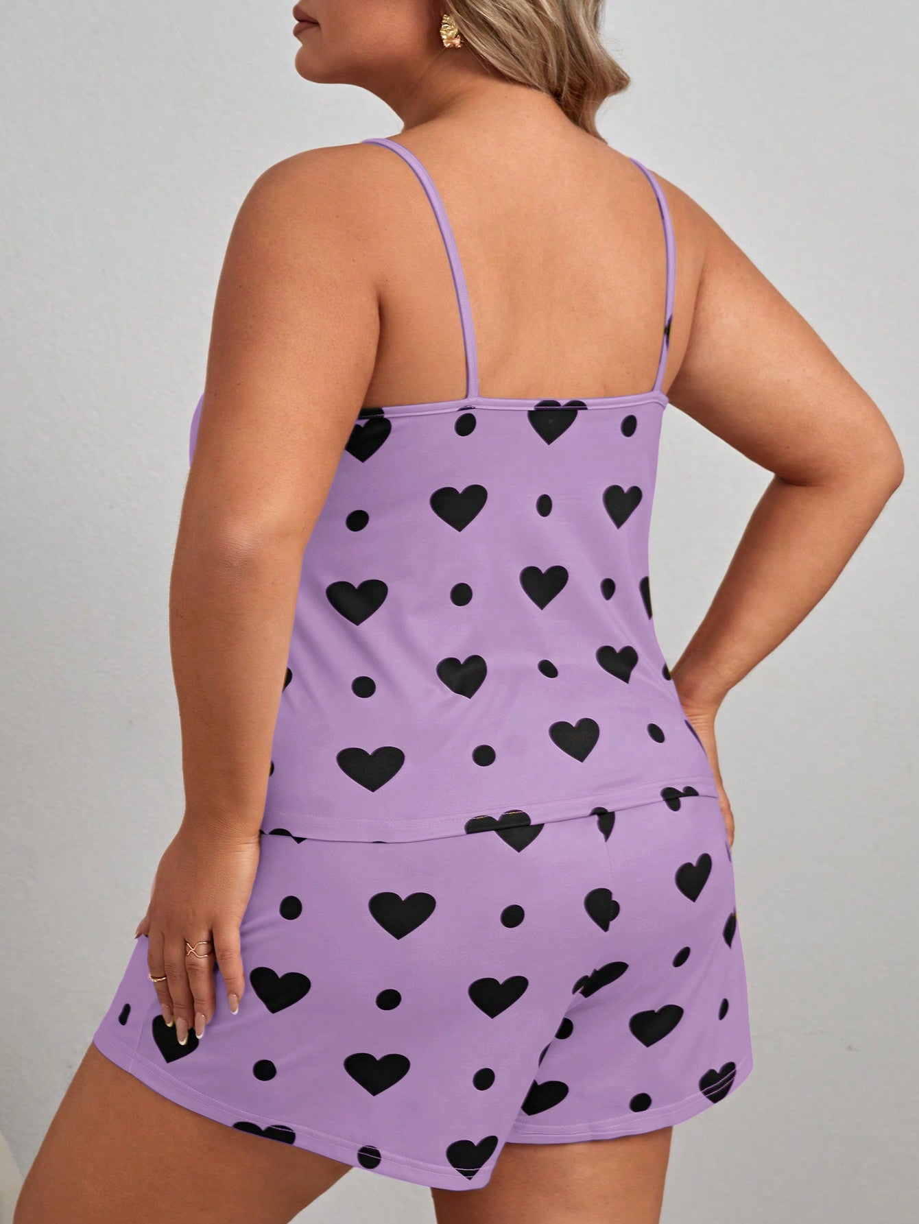 Plus Size Heart Printed Pajamas Set
