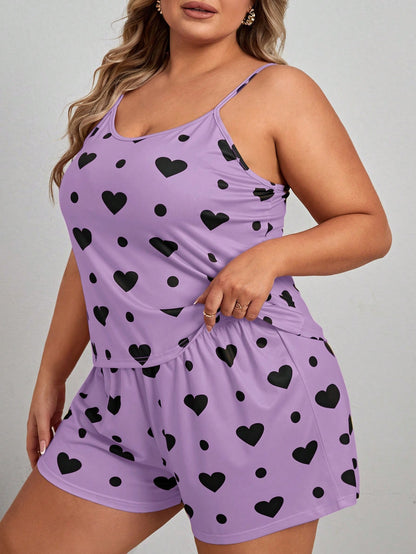 Plus Size Heart Printed Pajamas Set