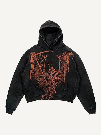 3D Skull Print Colorblock Hoodie