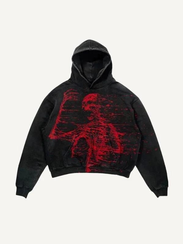 3D Skull Print Colorblock Hoodie