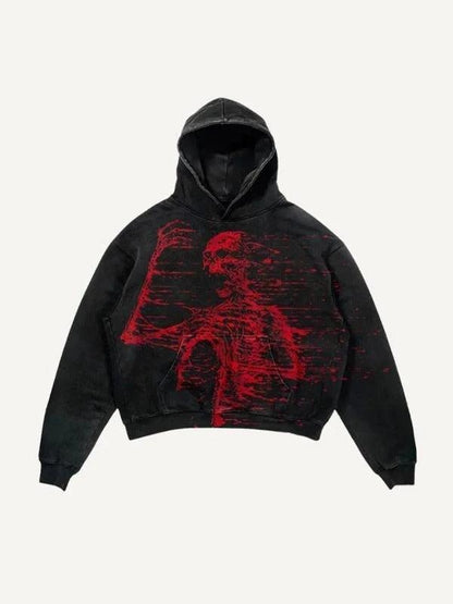 3D Skull Print Colorblock Hoodie