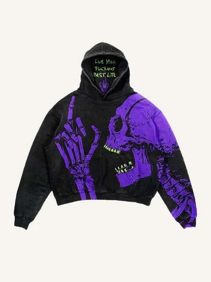 3D Skull Print Colorblock Hoodie