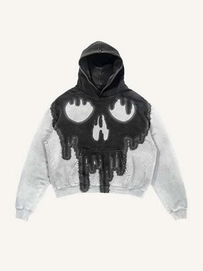 3D Skull Print Colorblock Hoodie