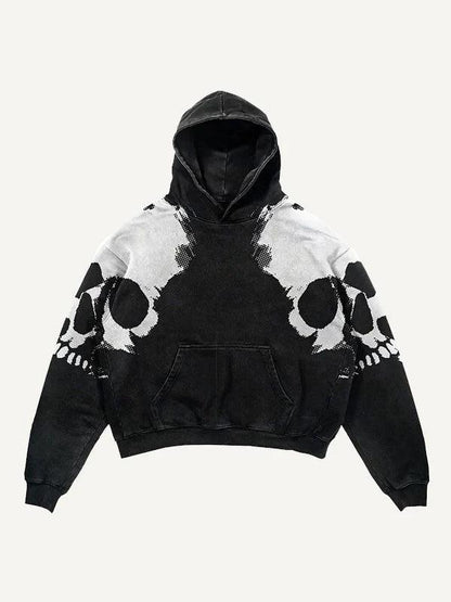 3D Skull Print Colorblock Hoodie