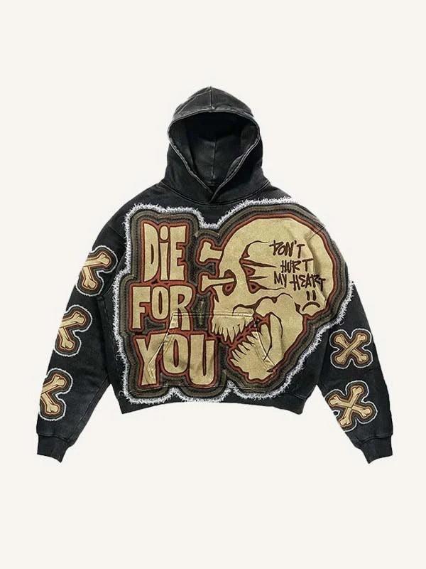3D Skull Print Colorblock Hoodie