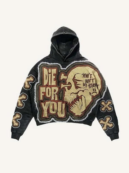 3D Skull Print Colorblock Hoodie