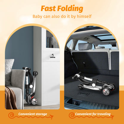 Sejoy Toddler Kick Scooter for Kids Childrens Foldable Seat Outside Bike Toy Scooter with Adjustable Height/Handlebars