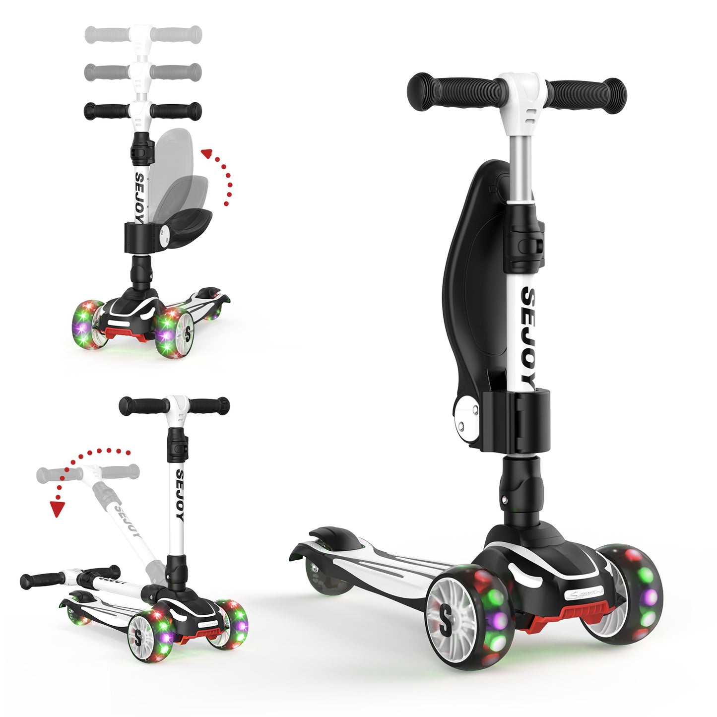 Sejoy Toddler Kick Scooter for Kids Childrens Foldable Seat Outside Bike Toy Scooter with Adjustable Height/Handlebars