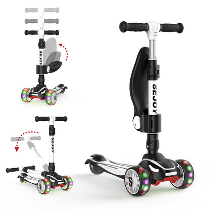 Sejoy Toddler Kick Scooter for Kids Childrens Foldable Seat Outside Bike Toy Scooter with Adjustable Height/Handlebars