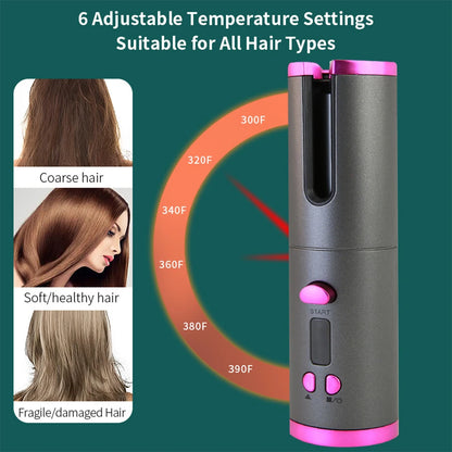 Automatic Curling Iron Portable Hair Straightener Electric Styling Rotating Anti-Flame Design Professional Hair Curler USB Charg