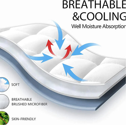 Mattress Topper 4 Inch/10cm 1100 GSM Heavy Fill Super Soft and Fluffy Hand Filled Single Double King Box Stitched