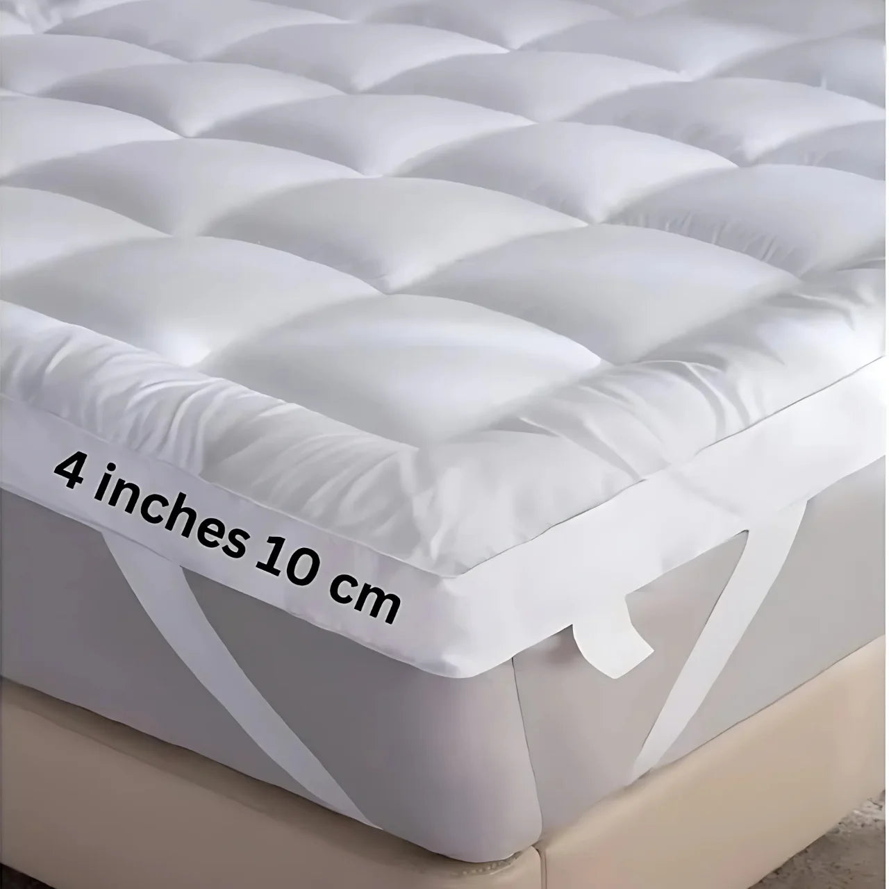 Mattress Topper 4 Inch/10cm 1100 GSM Heavy Fill Super Soft and Fluffy Hand Filled Single Double King Box Stitched