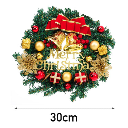 Voltsify 30cm Christmas Artificial Wreath with Xmas Baubles Bells Bow Knots