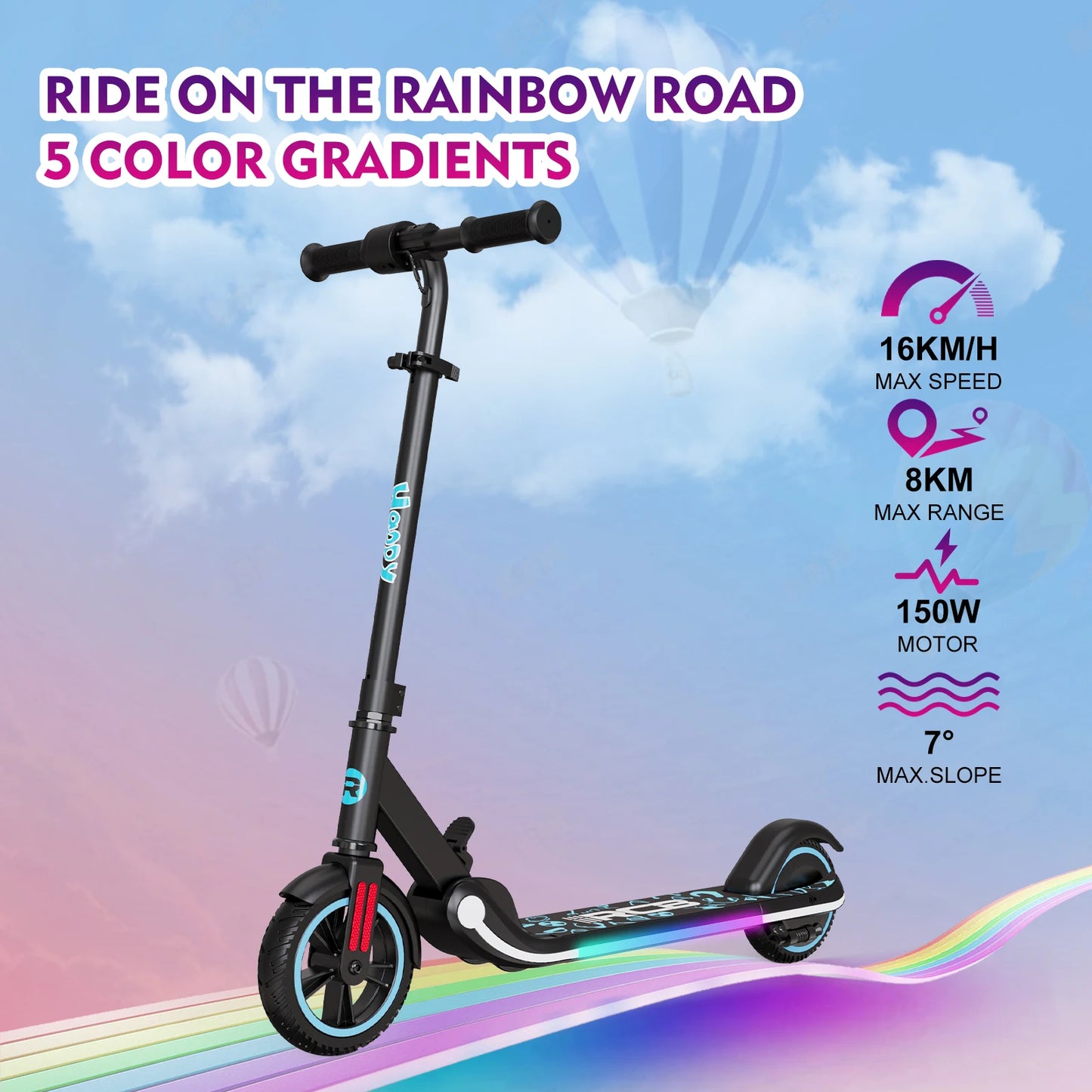 RCB Electric Scooter for Kids Ages 6-12 Years,  Up to 16KM/H & 8KM, LED Display, Colorful LED Lights, Lightweight Kids E Scooter