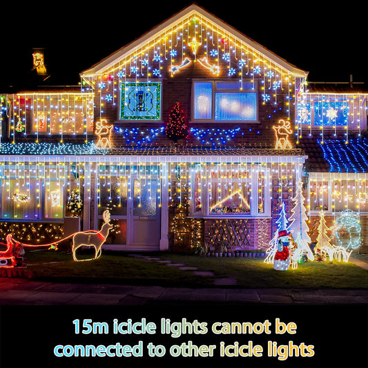 15M LED String Lights Curtain Icicle Light Fairy Decoration Holiday Garland Lamp For Home Garden Christmas Party New Year Street