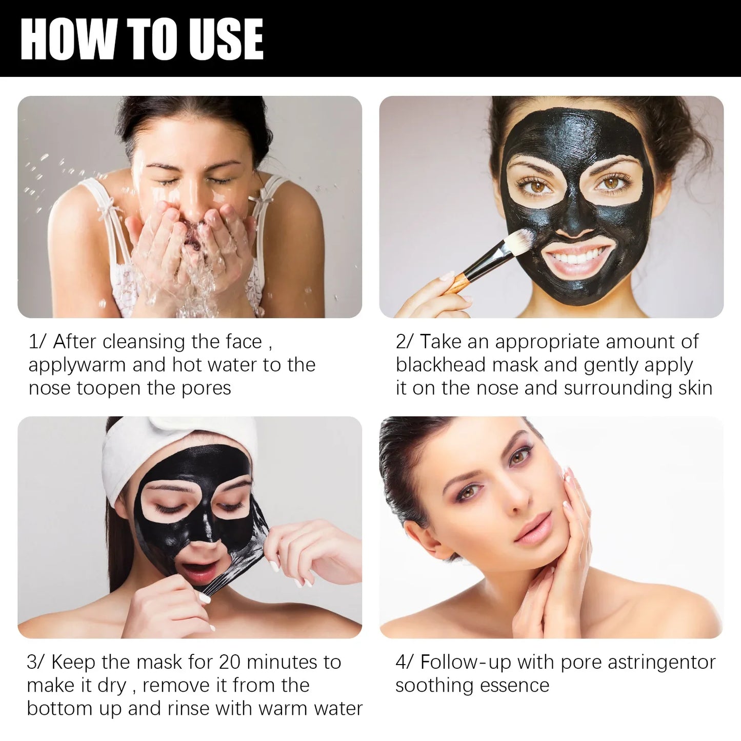 Bamboo Charcoal Blackheads Remover Mask Acne Oil Control Shrinking Pore Moisturizing Nose Black Dots Deep Cleaning Peel off Mask