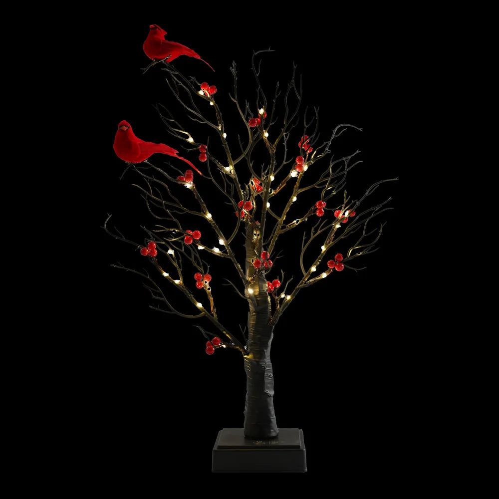 60 LED Pre-Lit Birch Twig Christmas Tree with Birds – Battery or USB Powered