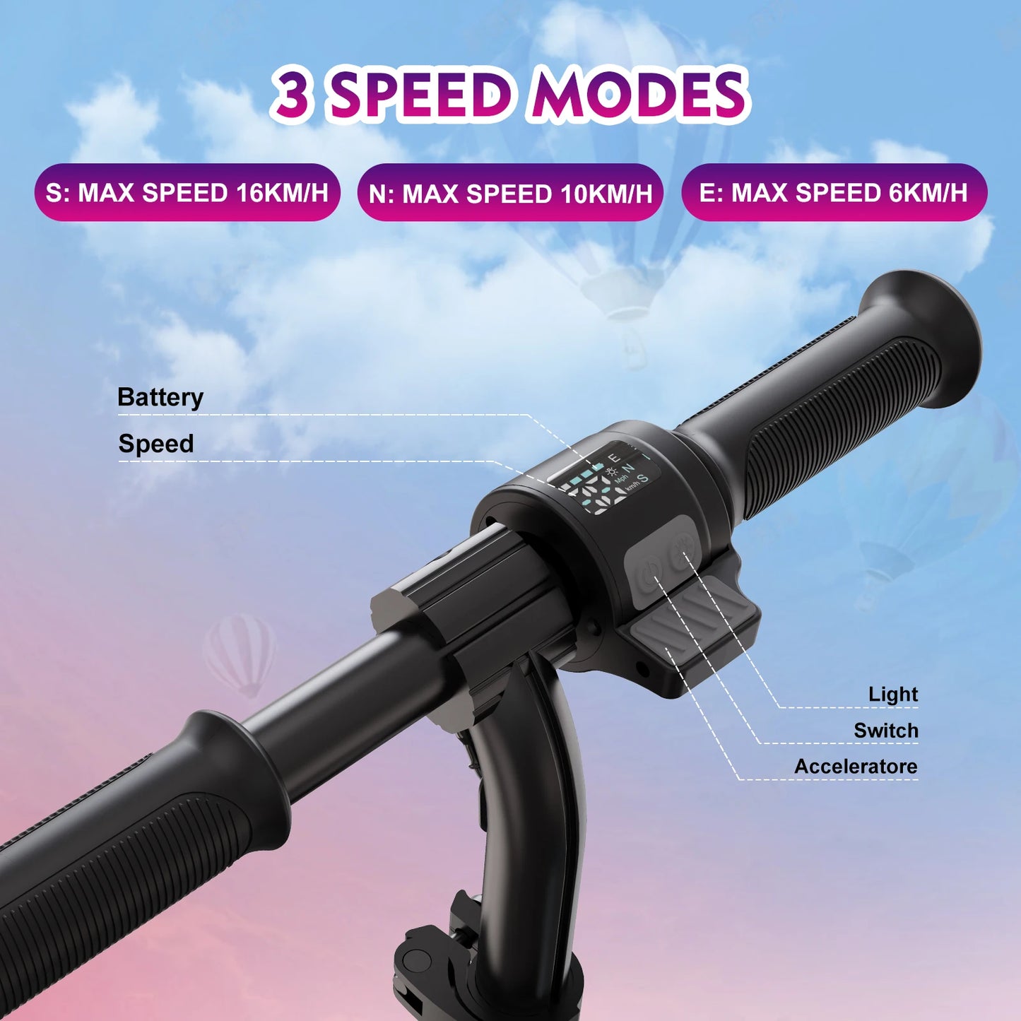 RCB Electric Scooter for Kids Ages 6-12 Years,  Up to 16KM/H & 8KM, LED Display, Colorful LED Lights, Lightweight Kids E Scooter