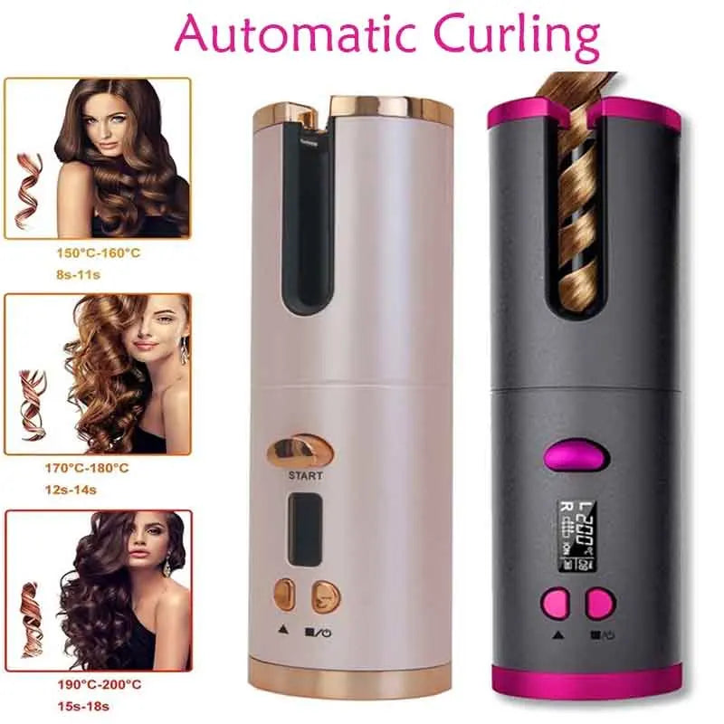 Automatic Curling Iron Portable Hair Straightener Electric Styling Rotating Anti-Flame Design Professional Hair Curler USB Charg