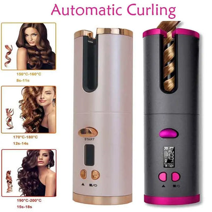 Automatic Curling Iron Portable Hair Straightener Electric Styling Rotating Anti-Flame Design Professional Hair Curler USB Charg