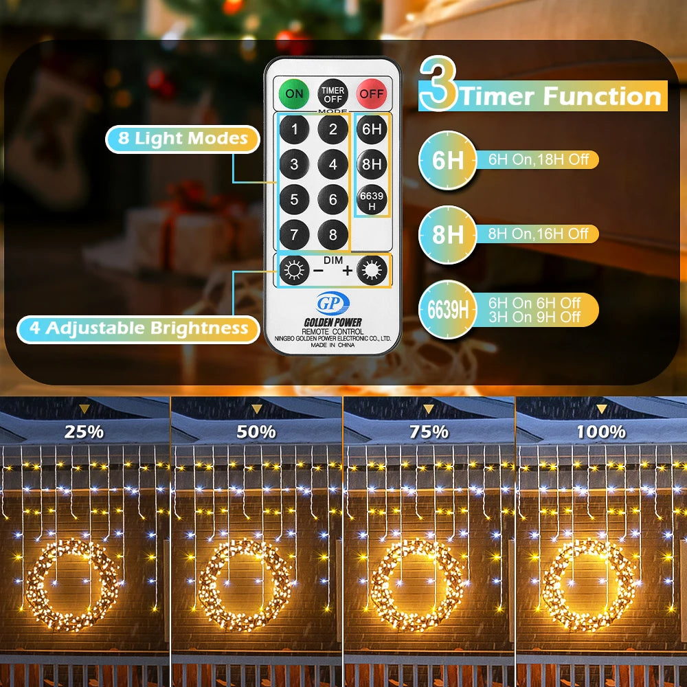 15m Holiday Fairy String Lights Christmas DIY LED Decorative Light With Remote Control for Indoor Outdoor Patio Party Home Decor